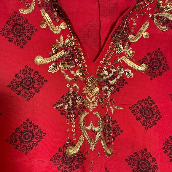 Soft Surroundings Red Tunic with Gold Embroidery - Picture 4 of 7